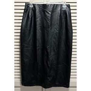 Bold Elements Black Faux Leather Pencil Skirt Size M Lined NWT Pull On Slit